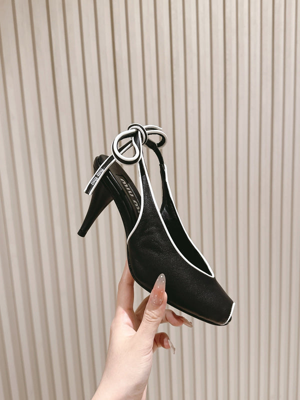 Miu Mordoré Slingback Pumps 85mm Black Cowhide Sheepskin 445793