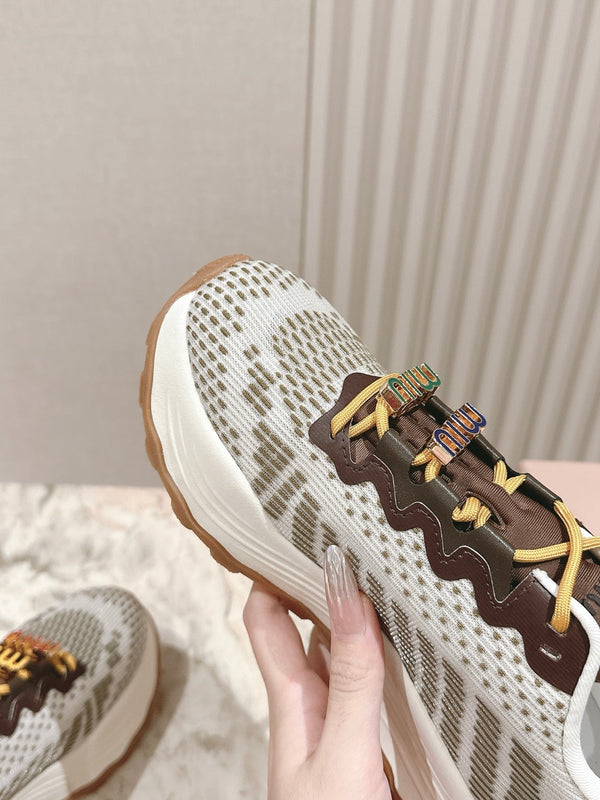 Miu Sneakers Tecniche Bianco Oliva Tessuto Vacchetta 445811