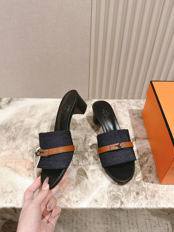 Gigi 50 Sandal Blue Black Calfskin Denim 445329