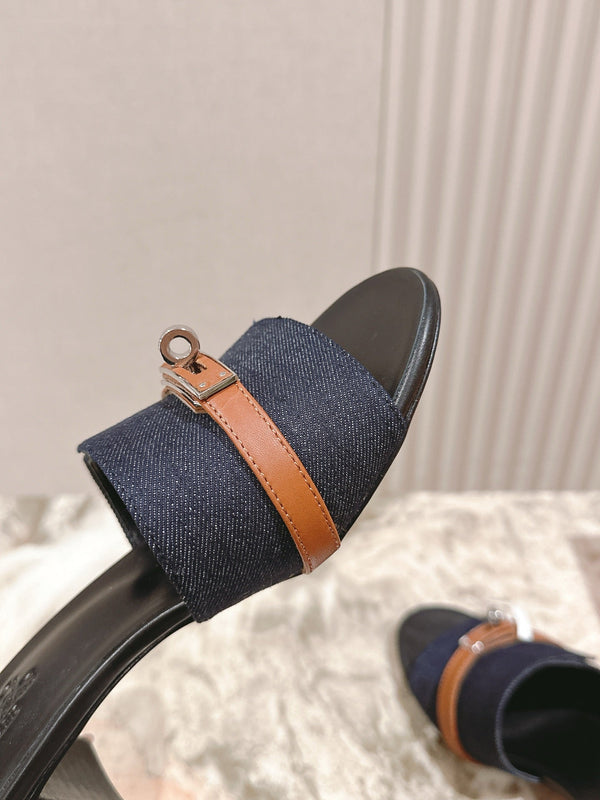 Gigi 50 Sandal Blue Black Calfskin Denim 445329
