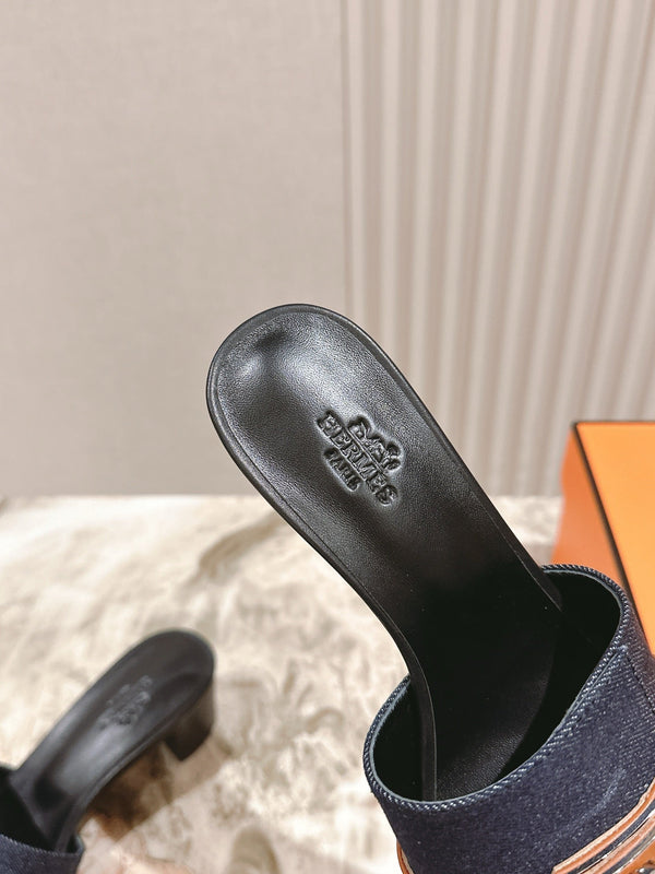 Gigi 50 Sandal Blue Black Calfskin Denim 445329