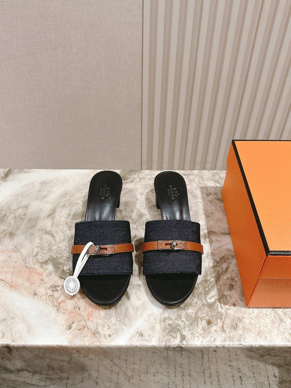 Gigi 50 Sandal Blue Black Calfskin Denim 445329