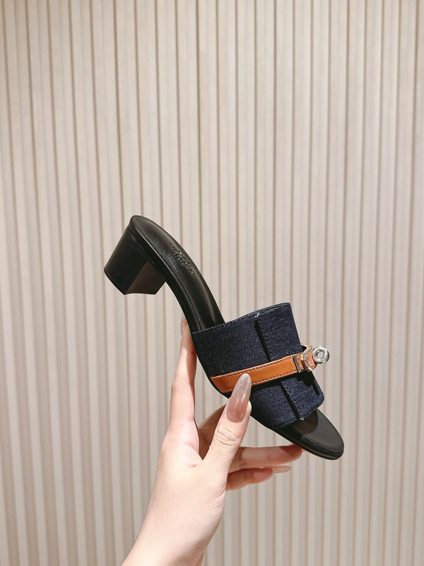 Gigi 50 Sandal Blue Black Calfskin Denim 445329