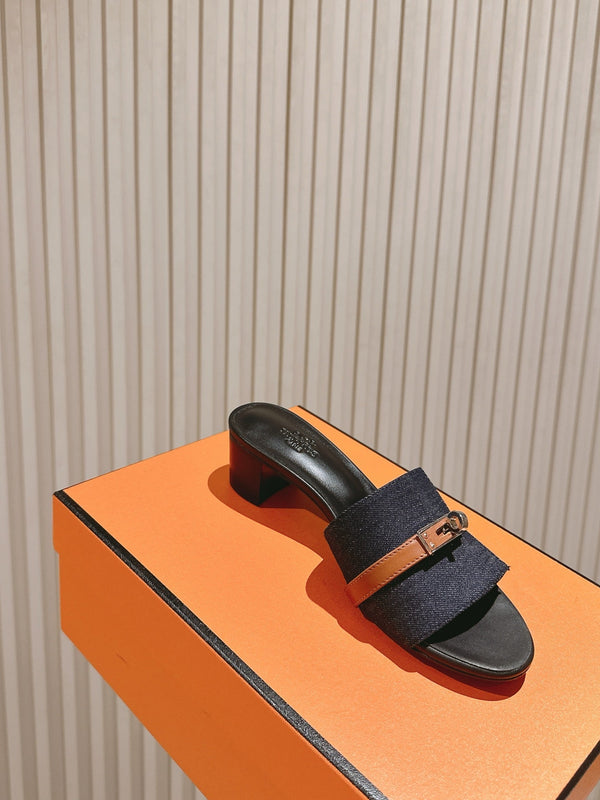 Gigi 50 Sandal Blue Black Calfskin Denim 445329