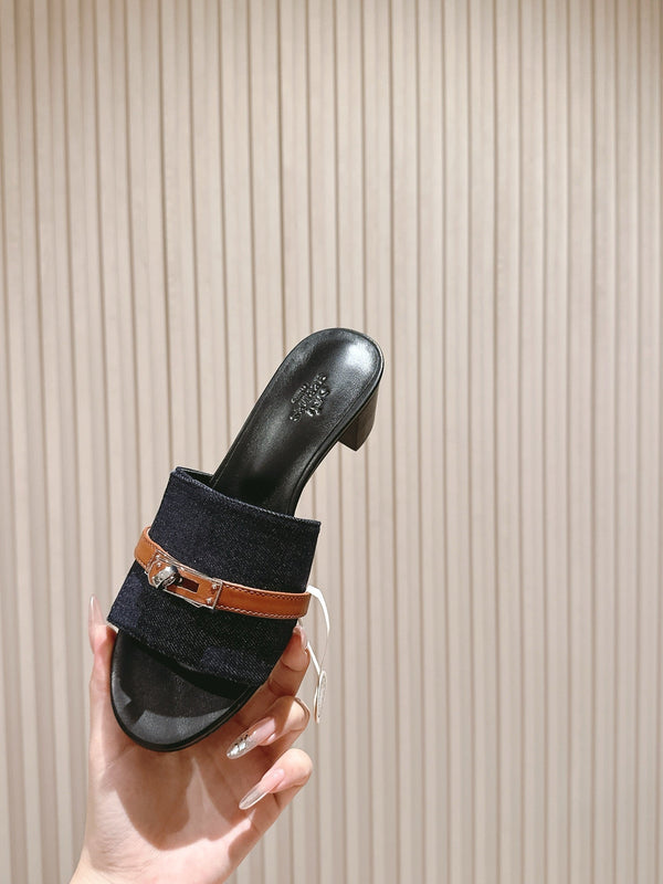 Gigi 50 Sandal Blue Black Calfskin Denim 445329