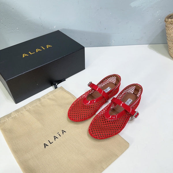 Alaia 25 Laminated Fishnet Ballet Flats Red Lambskin 576443