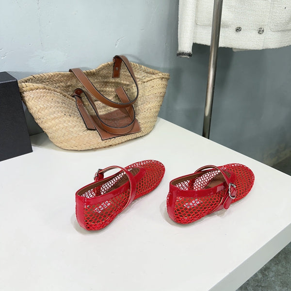 Alaia 25 Laminated Fishnet Ballet Flats Red Lambskin 576443