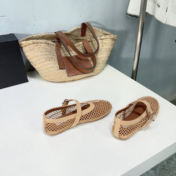 Alaia 25 Laminated Fishnet Ballet Flats Fawn Lambskin 621833