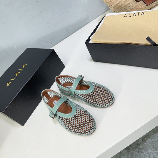 Alaia 25 Laminated Fishnet Ballet Flats Lagoon Green Lambskin 677172