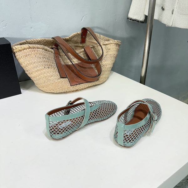 Alaia 25 Laminated Fishnet Ballet Flats Lagoon Green Lambskin 677172