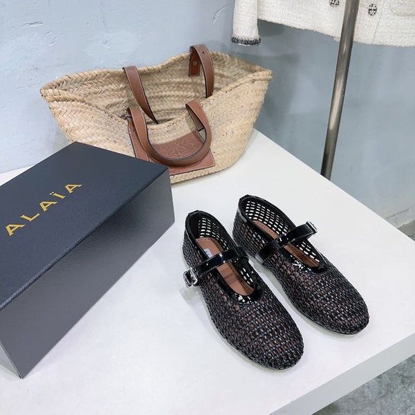 Alaia 25 Marry Janes Ballet Flats Black Wool Sheepskin 300453