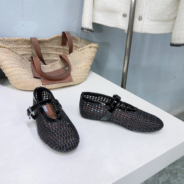 Alaia 25 Marry Janes Ballet Flats Black Wool Sheepskin 300453