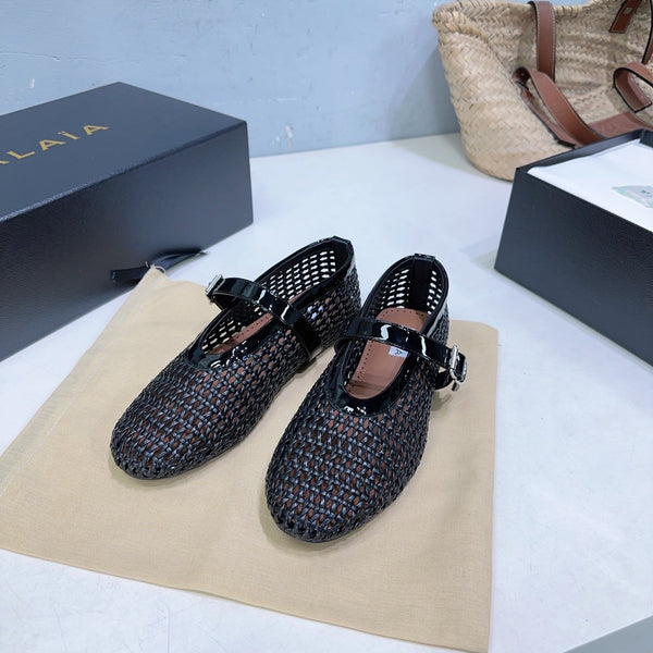 Alaia 25 Marry Janes Ballet Flats Black Wool Sheepskin 300453