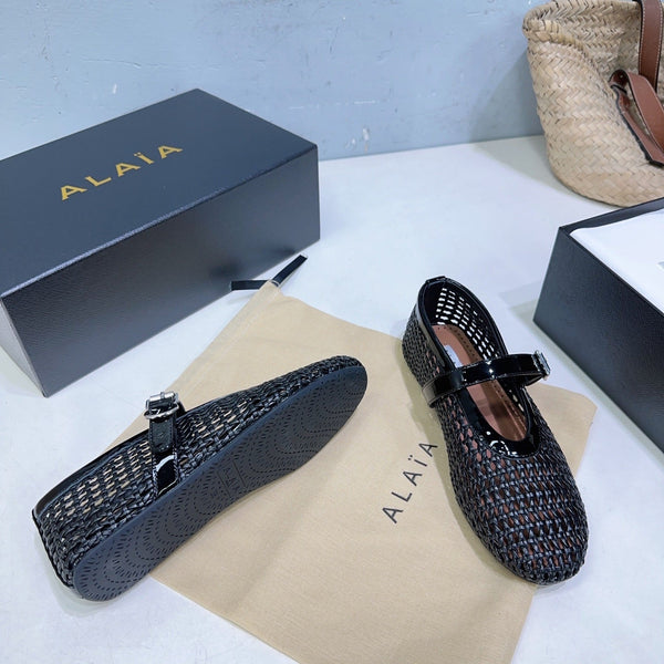 Alaia 25 Marry Janes Ballet Flats Black Wool Sheepskin 300453