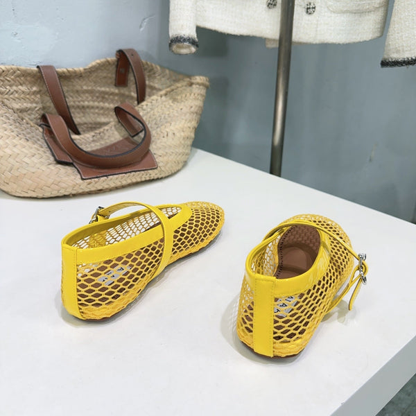 Alaia 25 Laminated Fishnet Ballet Flats Yellow Lambskin 300470