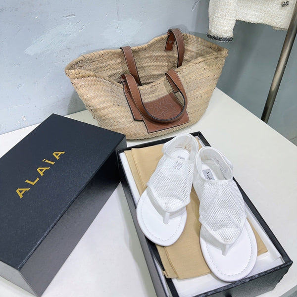 Alaia 25 Thong Sandals White Fishnet Sheepskin 315964