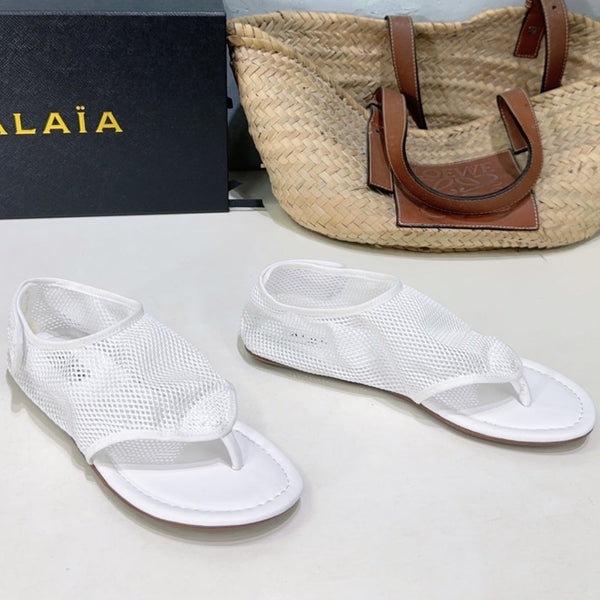 Alaia 25 Thong Sandals White Fishnet Sheepskin 315964