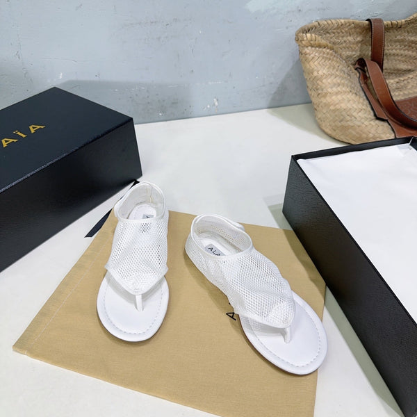 Alaia 25 Thong Sandals White Fishnet Sheepskin 315964