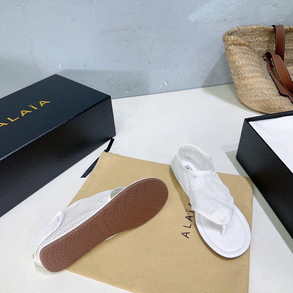 Alaia 25 Thong Sandals White Fishnet Sheepskin 315964