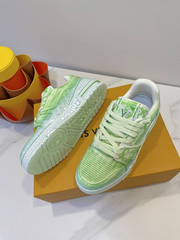 LV TRAINER MAXI SNEAKER IN GREEN PASTEL EMBOSSED CALFSKIN