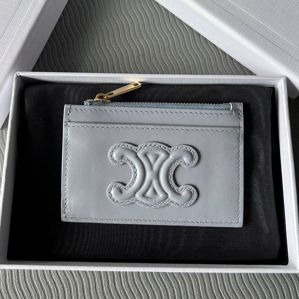 TRIOMPHE Zipped Card Holder Glacier Cowhide Leather