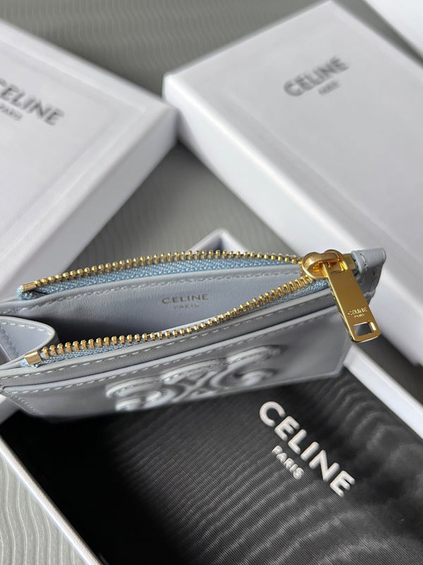 TRIOMPHE Zipped Card Holder Glacier Cowhide Leather