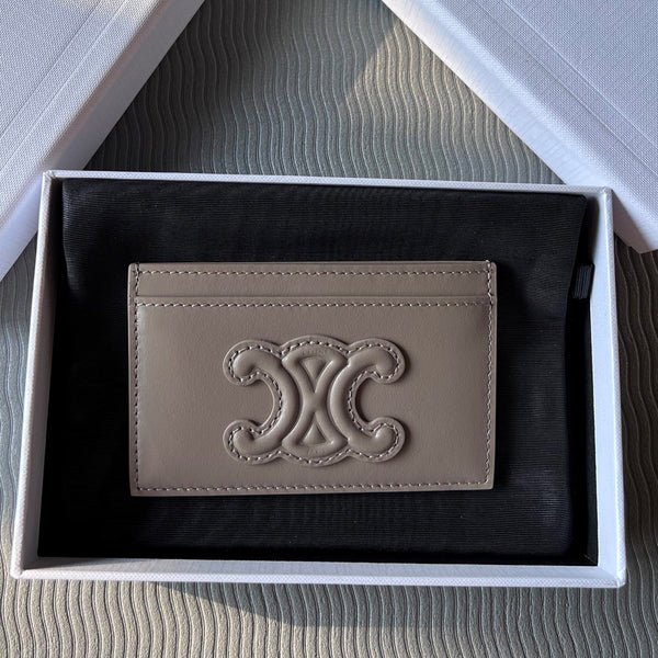 TRIOMPHE 10B703 Card Holder Modern Taupe Cowhide Leather