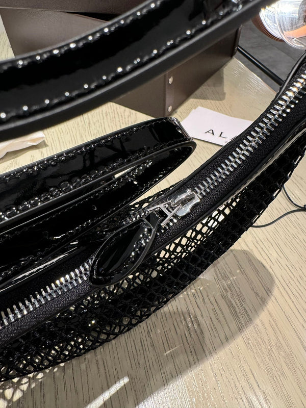 ONE PIECE DEMI LUNE BAG 31 IN BLACK FISHNET