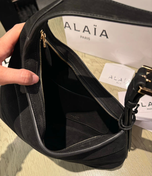 WAVE HOBO BAG 29 IN BLACK SUEDE