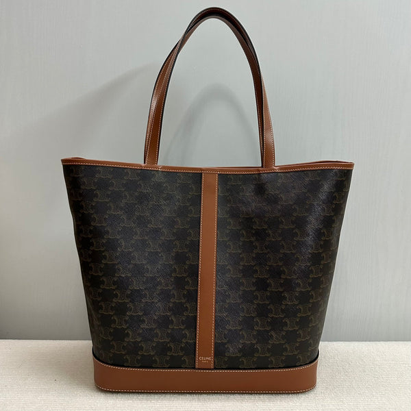 MEDIUM CABAS TRIOMPHE CANVAS 31.5 TAN CALFSKIN