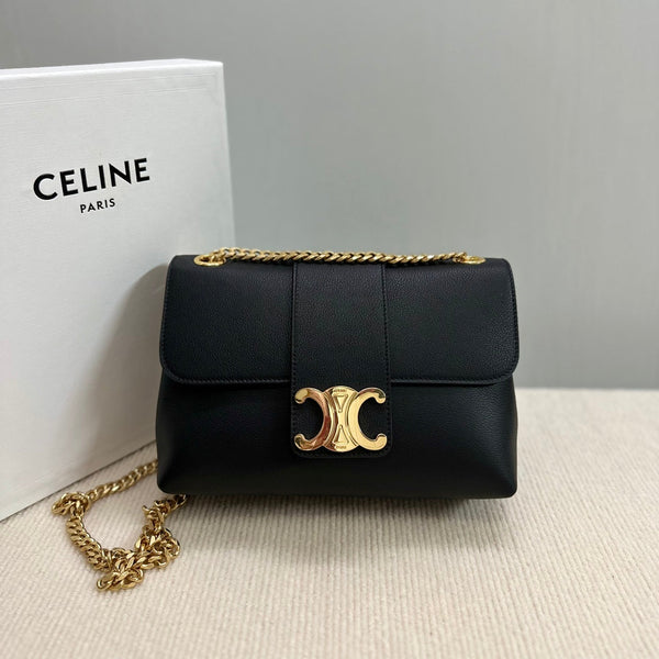 MEDIUM VICTOIRE BAG 25 IN BLACK SUPPLE CALFSKIN GOLD HARDWARE