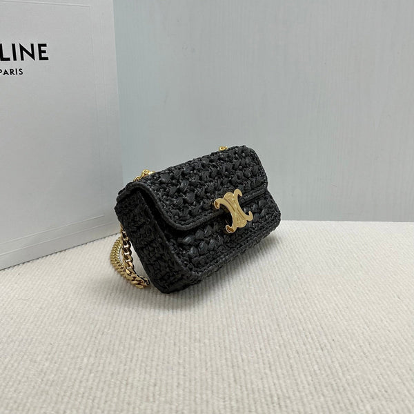 Celin Triomphe 20cm Black Raffia