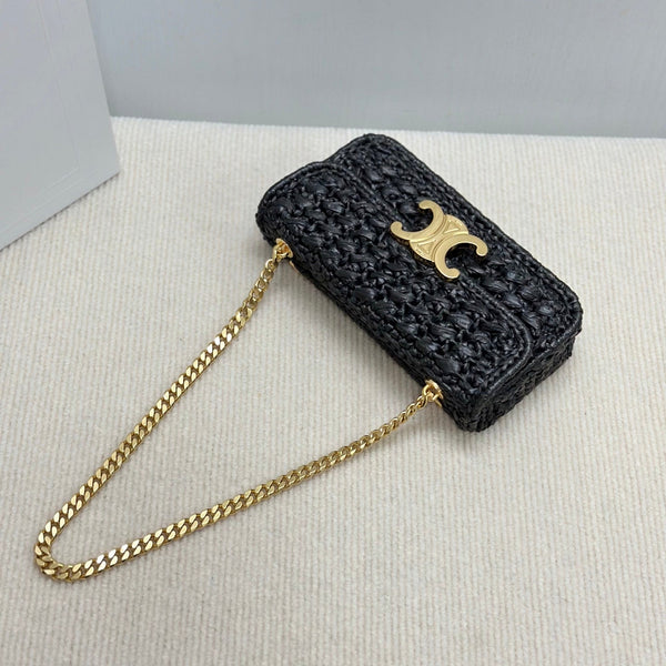 Celin Triomphe 20cm Black Raffia