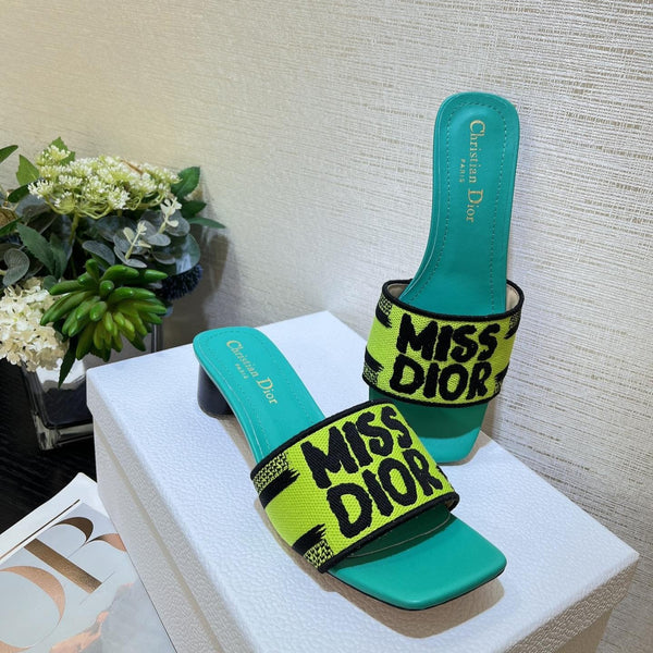 dway heeled slide 35 lime blue embroidered cotton