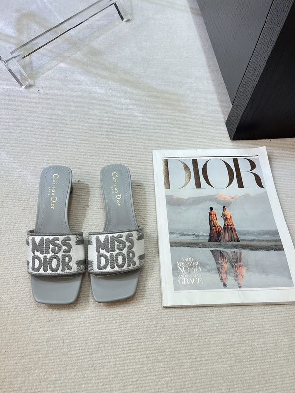 dway heeled slide 35 grey embroidered cotton