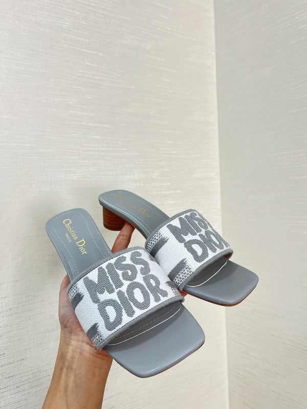 dway heeled slide 35 grey embroidered cotton