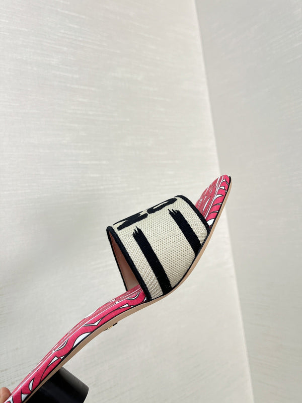 dway heeled slide 35 embroidered cotton red miss cd alllover motif