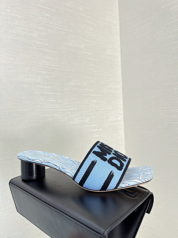 dway heeled slide 35 embroidered cotton cloud blue miss cd alllover motif