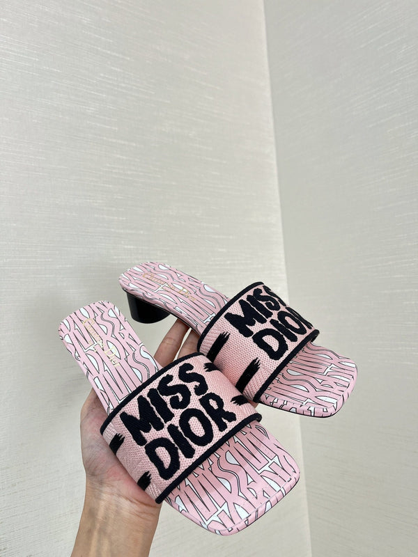 dway heeled slide 35 embroidered cotton pink miss cd alllover motif