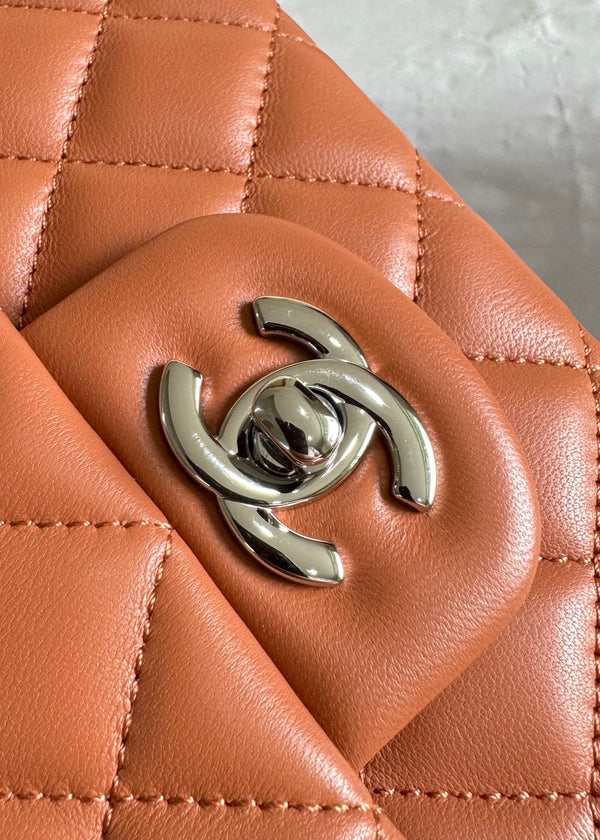 flap bag medium 25 brown lambskin silver hardware