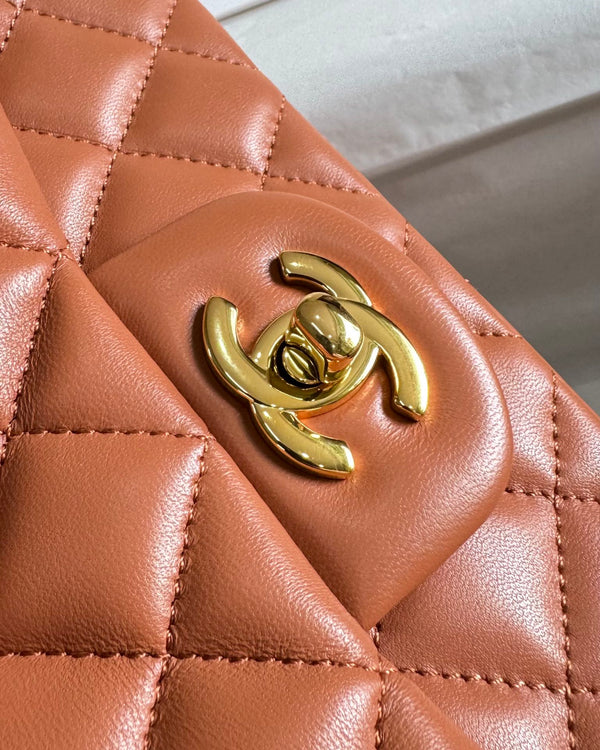 flap bag mini 20 brown lambskin gold hardware