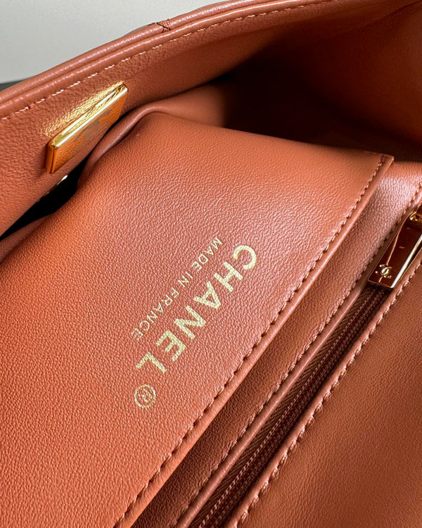 flap bag mini 20 brown lambskin gold hardware