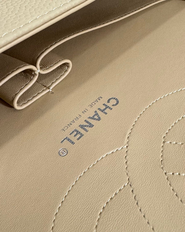 flap bag medium 25 beige caviar silver hardware