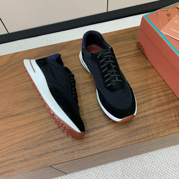 LP Week End Walk Sneaker In Black Mix Navy Blue Denim Fabric And Sudede  984391