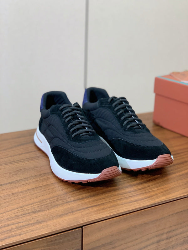 LP Week End Walk Sneaker In Black Mix Navy Blue Denim Fabric And Sudede  984391