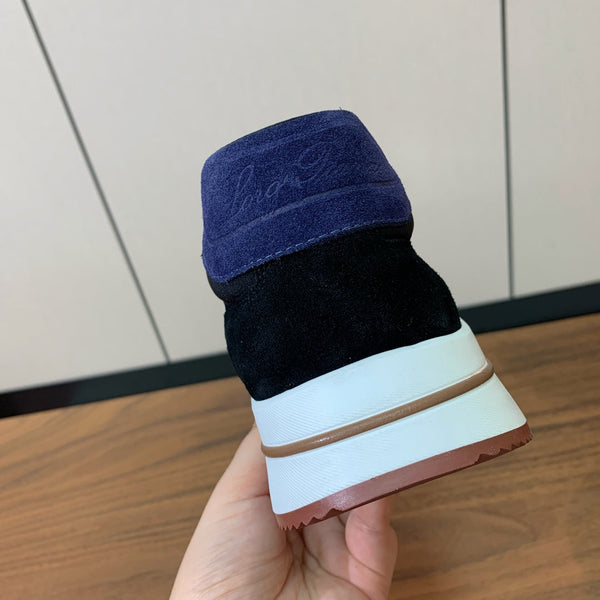 LP Week End Walk Sneaker In Black Mix Navy Blue Denim Fabric And Sudede  984391