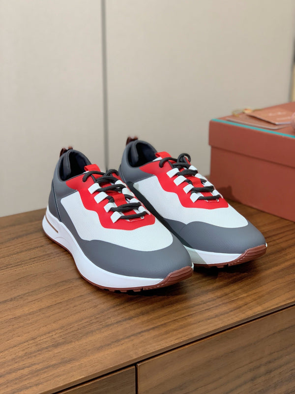 LP Week-End Walk Sneaker In White Mix Dark Grey Red Mesh Fabric 984409