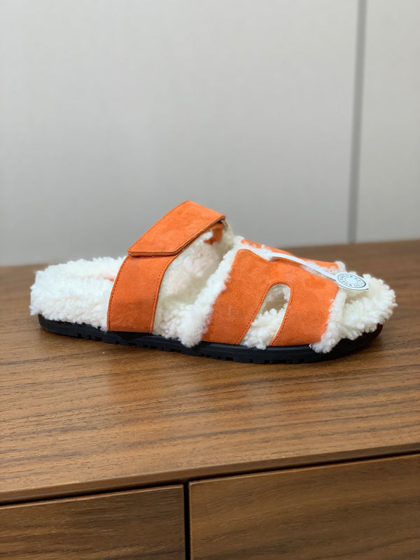 HM Chypre Sandal In Orange Mix White Fleece And Suede 984196