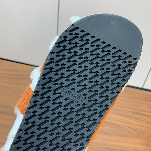 HM Chypre Sandal In Brown Orange Mix White Fleece And Suede  984198