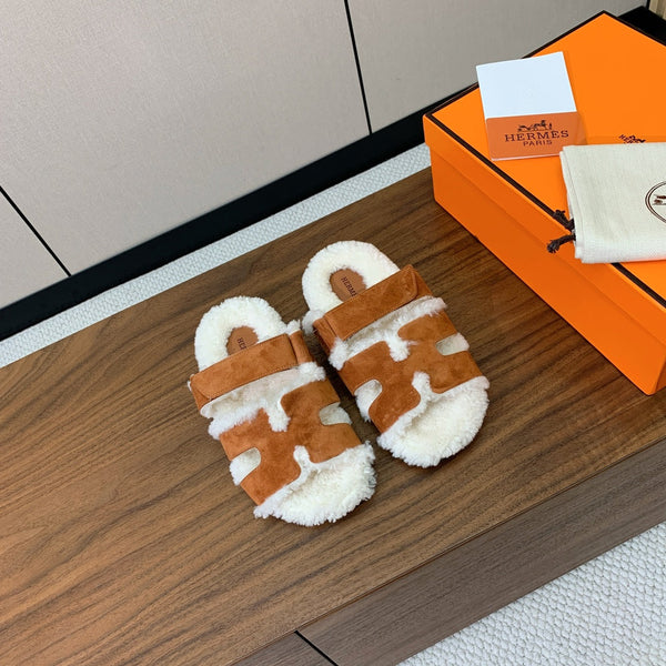HM Chypre Sandal In Brown Orange Mix White Fleece And Suede  984198